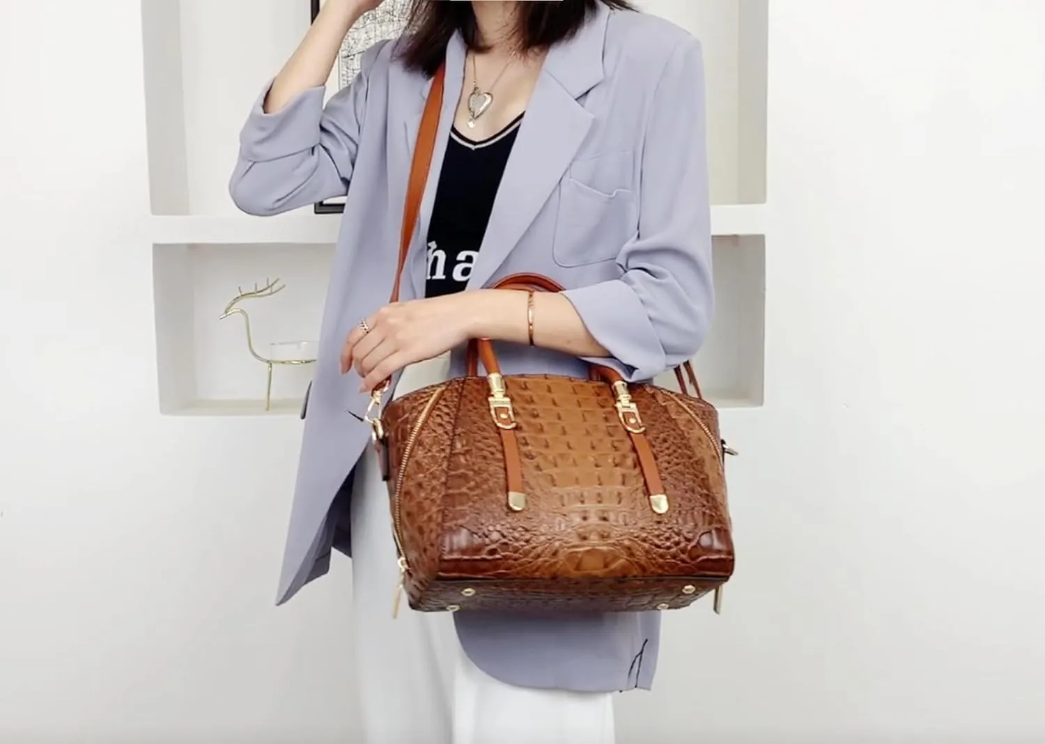 Trendy Crocodile Handbags for Women: Large Capacity Leather Handbag Crossbody Bags with Shoulder Strap Ideal Choice