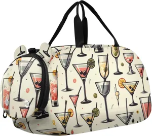 Tropical Juicy Cocktails Duffle Bag for Girl, Sports Duffle Gym Bags with Shoe Compartment, Personalized Overnight Bag Travel Weekender for Kids