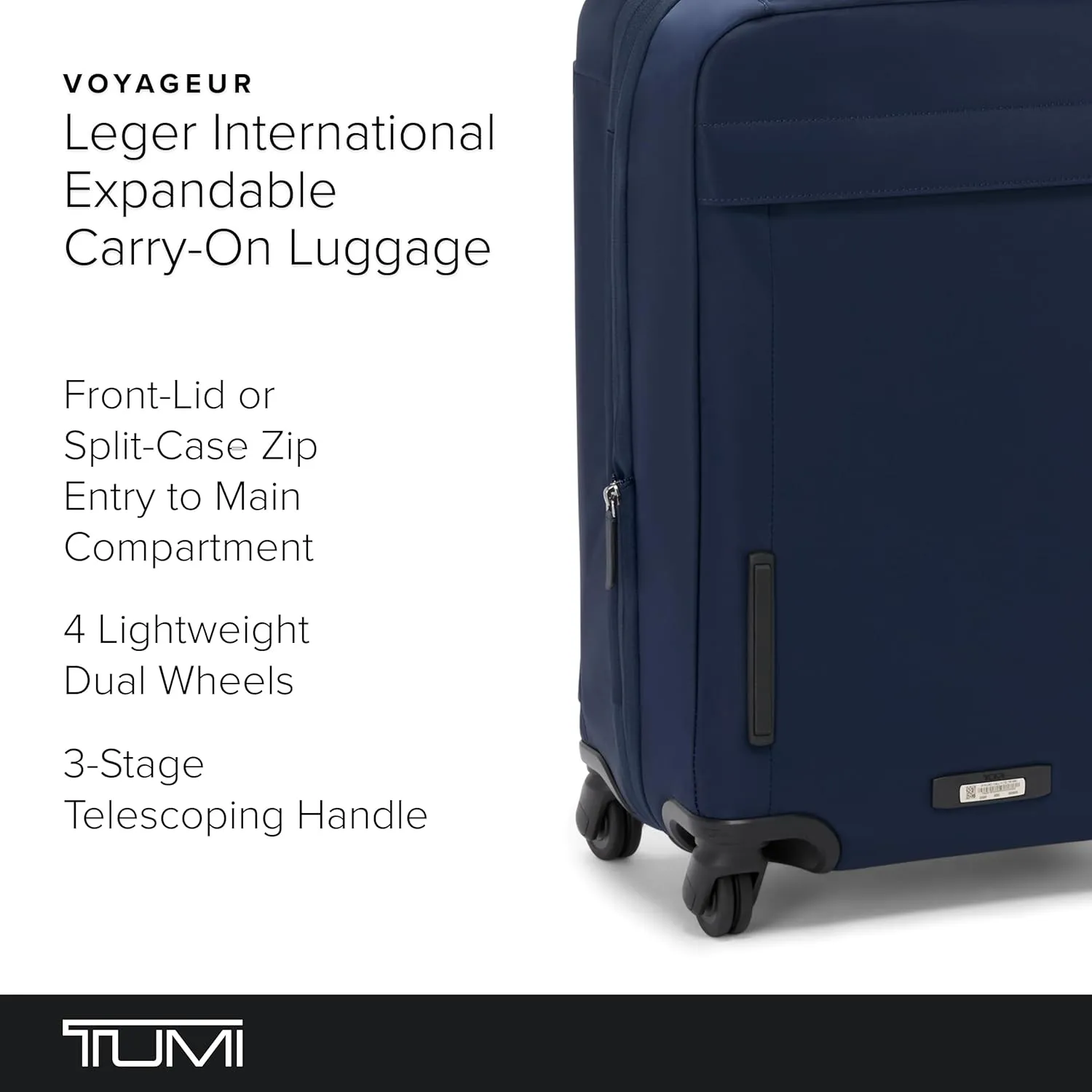 TUMI - Voyageur Leger 4 Wheel Carry-On Luggage - Lightweight and Spacious, Sleek Silhouette, Durable Women's Suitcase - 21.8" International Expandable Carry-On, Indigo with Silver Hardware