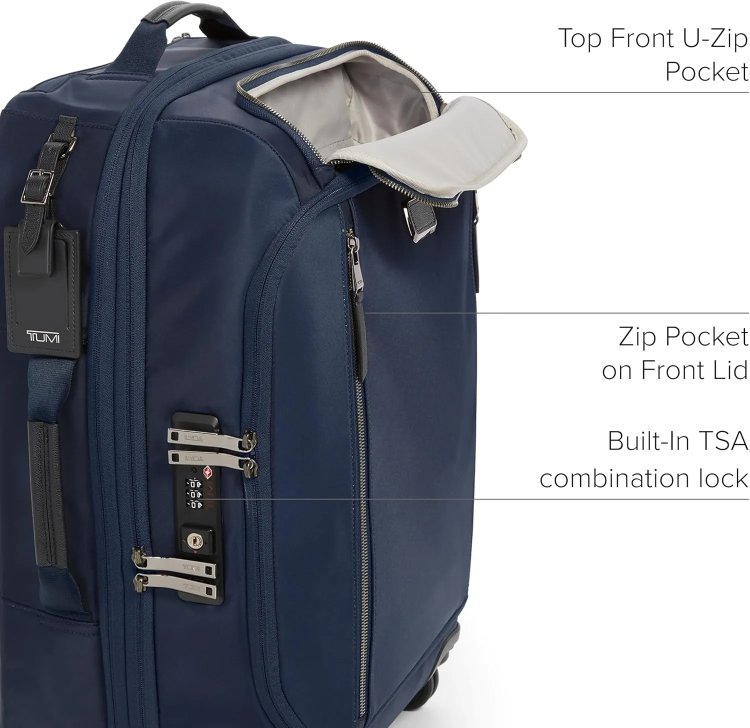 TUMI - Voyageur Leger 4 Wheel Carry-On Luggage - Lightweight and Spacious, Sleek Silhouette, Durable Women's Suitcase - 21.8" International Expandable Carry-On, Indigo with Silver Hardware