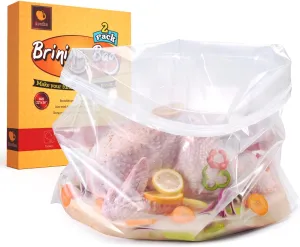 Turkey Brining Bags, 26"×22", 2 Pack, Double Zip Lock Thicker Brine Bags with 2 Cotton Strings, Extra Large Brining Bag Fits for Turkey, Chicken, Beef, Fish, Lamb, Pork, Holds Up to 35LB