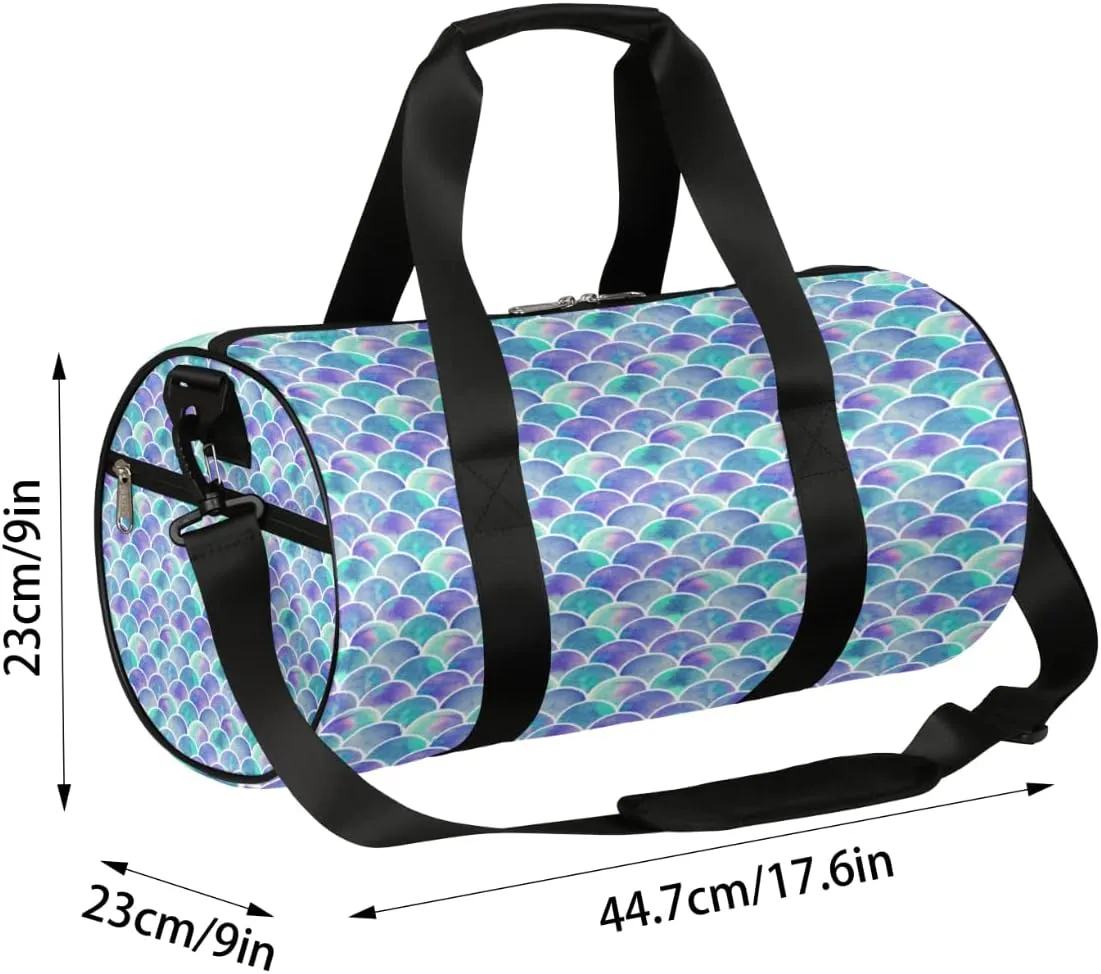 Turquoise Purple Mermaid Gym Bag Small Gym Duffel Bags for Men Women Overnight Weekender Bag Lightweight Sport Duffle Bag Carry On Gymbag