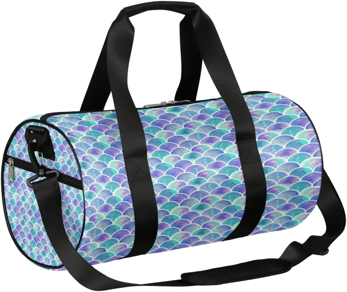 Turquoise Purple Mermaid Gym Bag Small Gym Duffel Bags for Men Women Overnight Weekender Bag Lightweight Sport Duffle Bag Carry On Gymbag