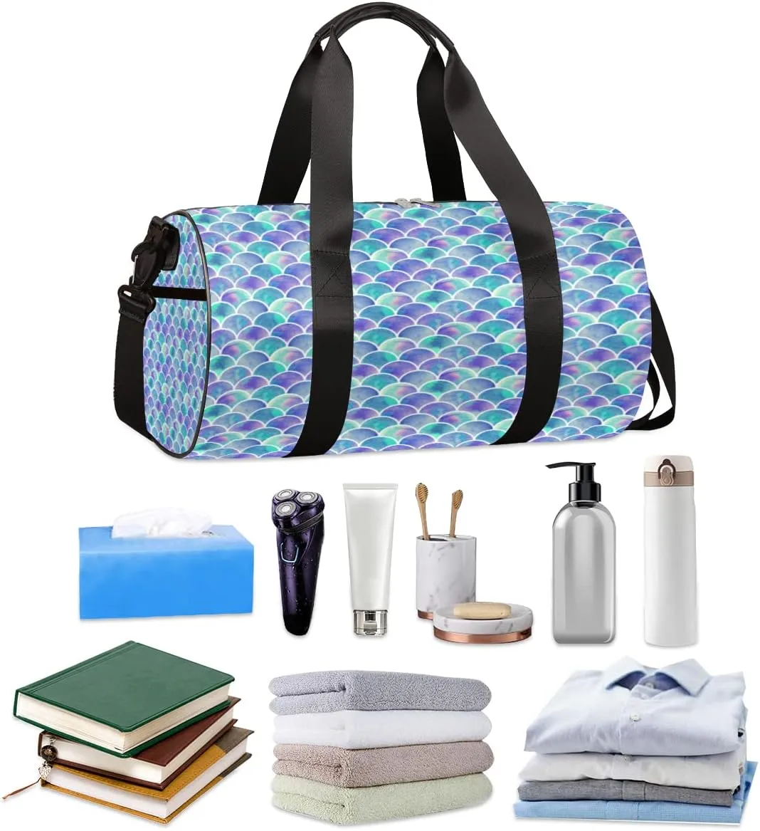 Turquoise Purple Mermaid Gym Bag Small Gym Duffel Bags for Men Women Overnight Weekender Bag Lightweight Sport Duffle Bag Carry On Gymbag