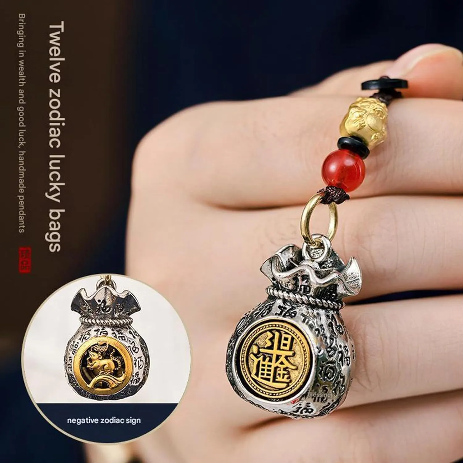 Twelve Zodiac God of Wealth Bag, Rotatable Lucky Money Bag, Daily Prosperity & Fortune-Filled Handmade Pendant, Double-Sided Chinese Zodiac Blessing Pendant