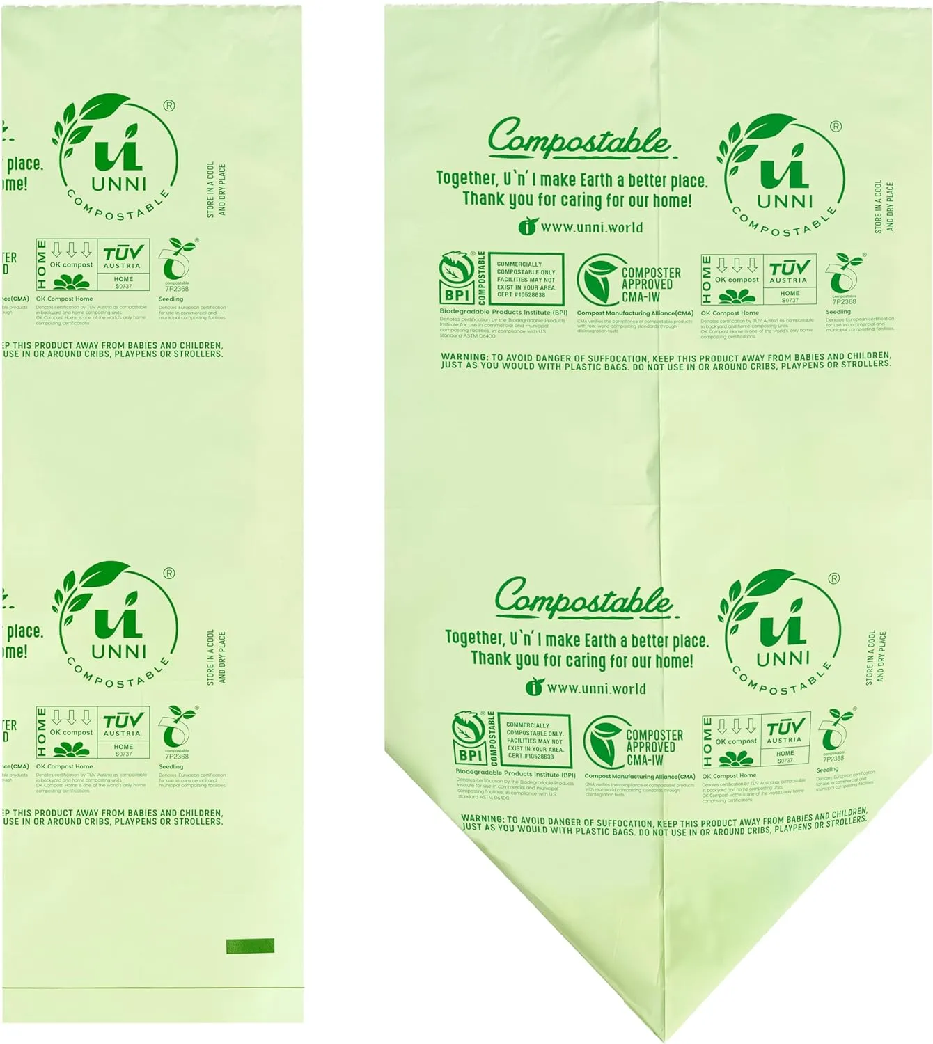 UNNI Compostable Liner Bags, 2.6 Gallon, 9.84 Liter, Extra Thick 0.71 Mil, 200 Count, Small Kitchen Food Scrap Waste Bags, ASTM D6400, US BPI, CMA and Europe OK compost HOME Certified, San Francisco