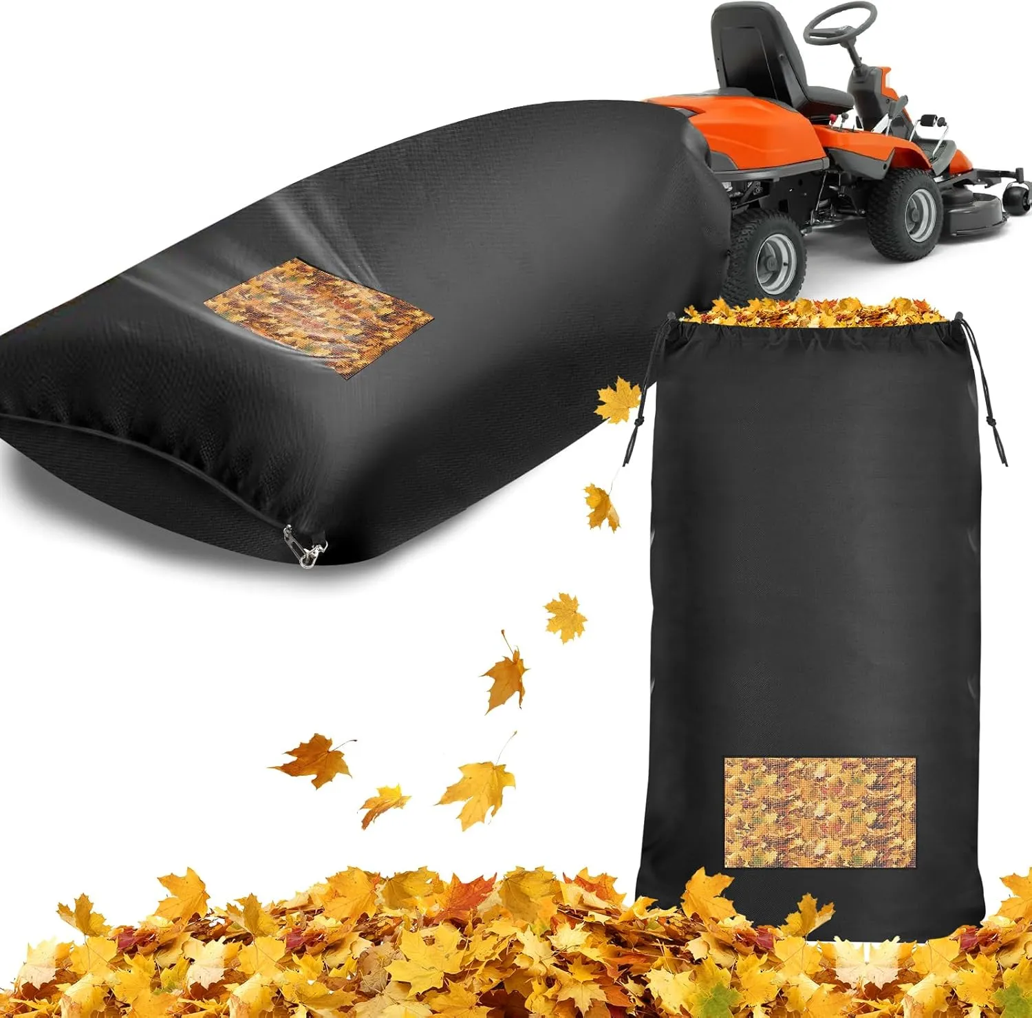 UQM Lawn Tractor Leaf Bag, 600D Thickened Wear-Resistant Leaf Bagger for Riding Lawn Mower, 94 x 56 Inch Large Capacity Grass Catcher Bag Leaf Collector for Riding Mower