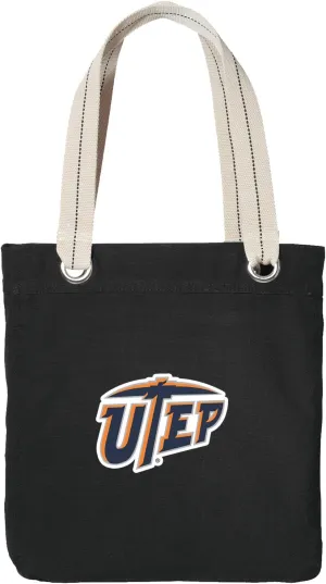 UTEP Tote Bag Rich Cotton Canvas UT El Paso Miners Bags Black