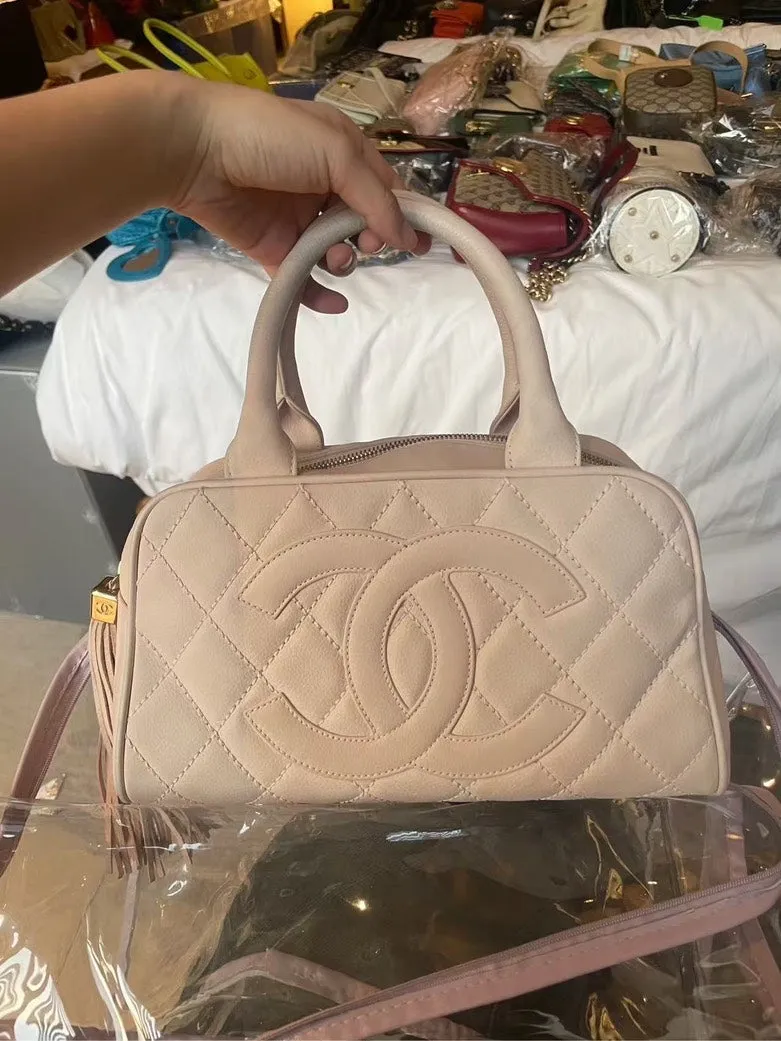 Vanity Preloved Satchel Exclusive options Bag Top Chanel Energy-efficient Beige Leather Handle Bag