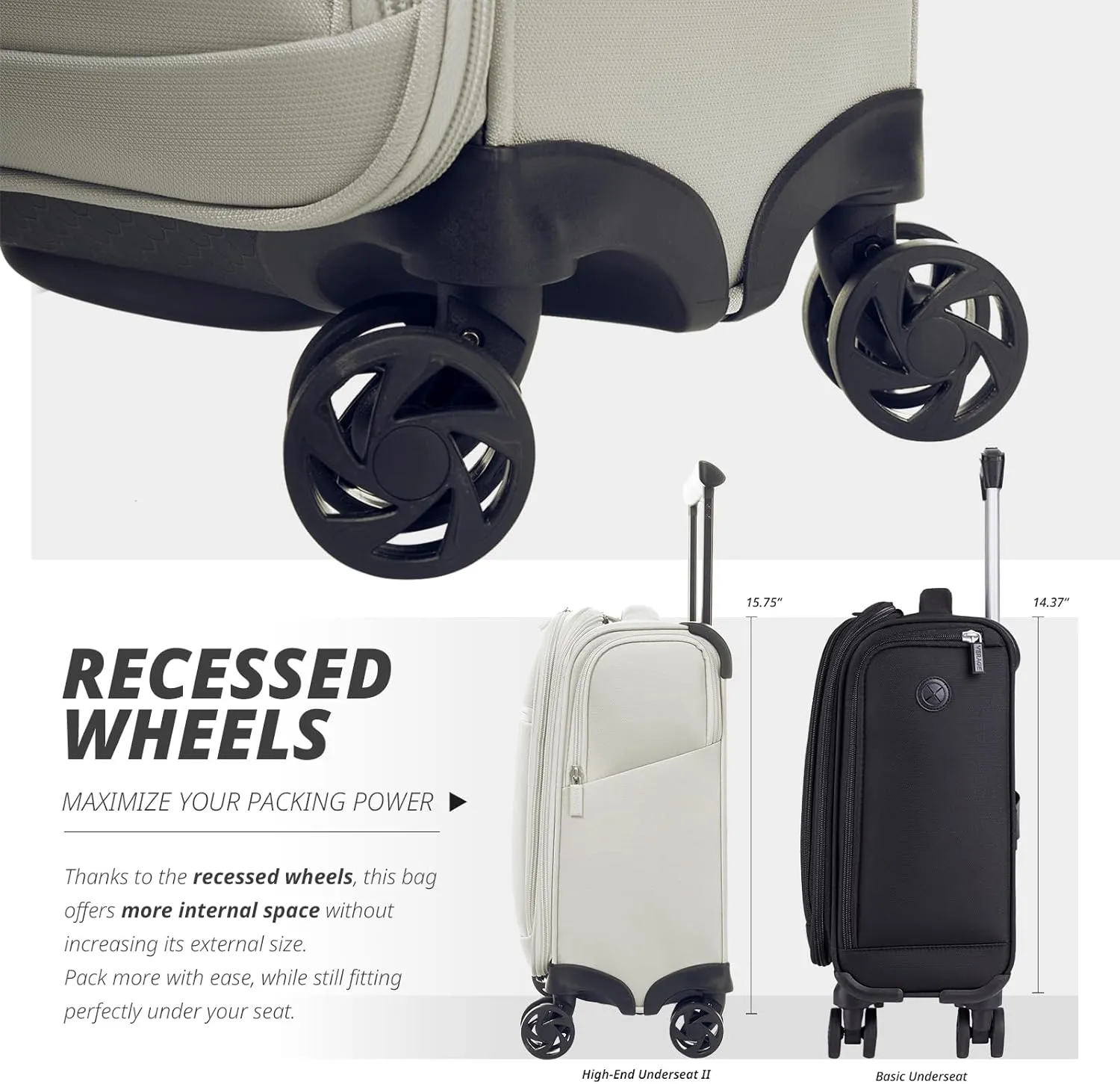 Verage Underseat Carry On Luggage with Spinner Wheels 15 inch Overnight Suitcase Travel Business Bag for Airlines Men Women