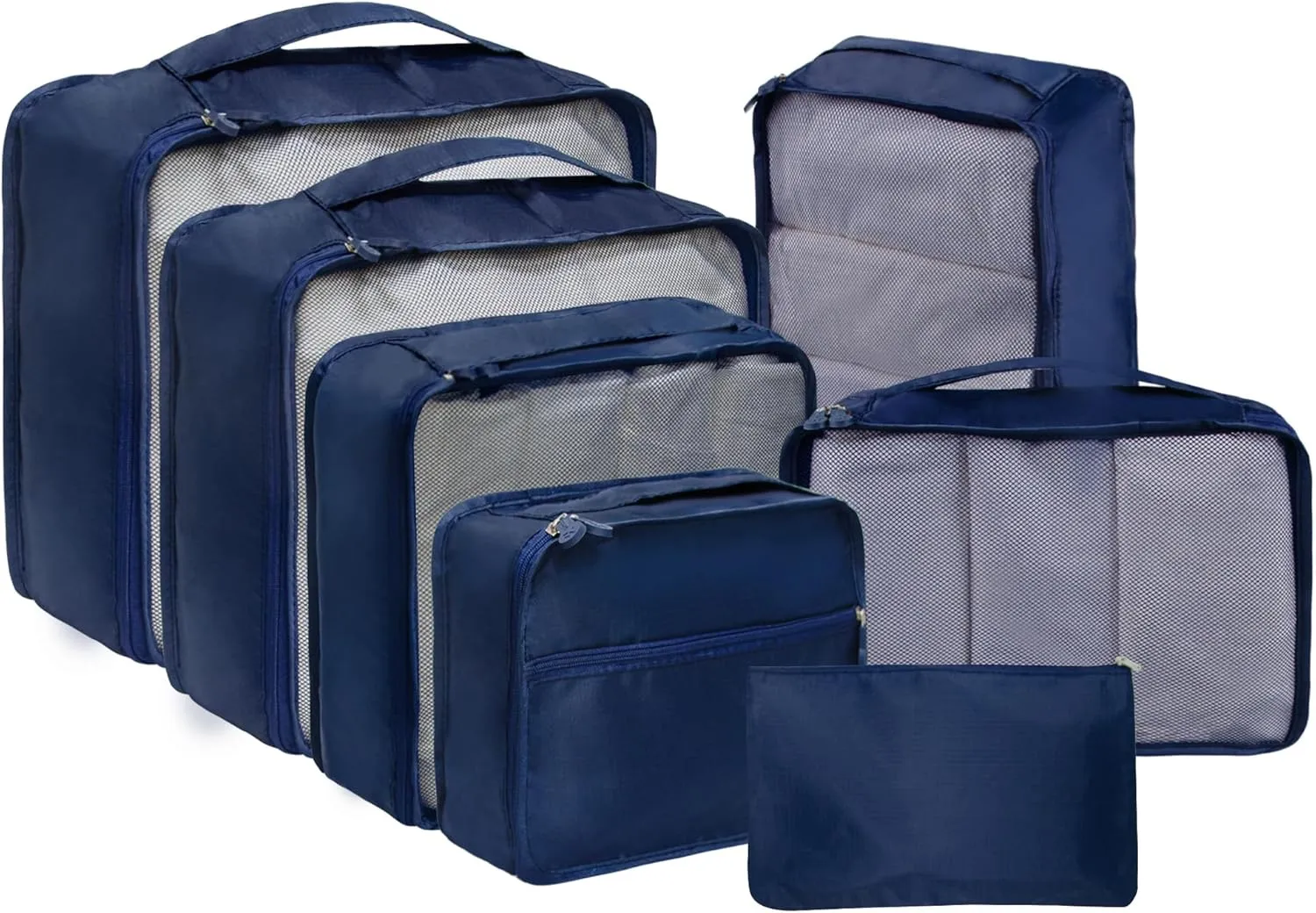 Vercord 7 Set Travel Packing Organizers Cubes Luggage Suitcase Organizer Bags Clothes Underwear Cube Shoe Pouch Pack Dark Blue