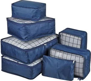 Vercord 7 Set Travel Packing Organizers Cubes Luggage Suitcase Organizer Bags Clothes Underwear Cube Shoe Pouch Pack Dark Blue