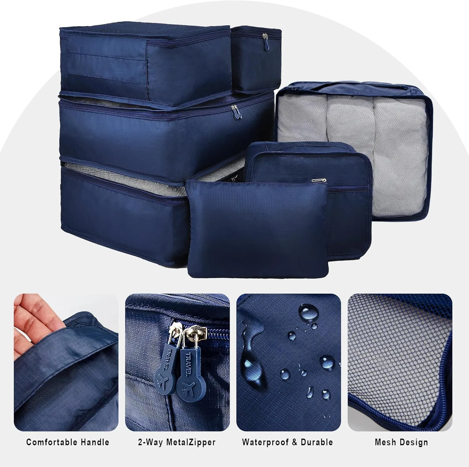 Vercord 7 Set Travel Packing Organizers Cubes Luggage Suitcase Organizer Bags Clothes Underwear Cube Shoe Pouch Pack Dark Blue