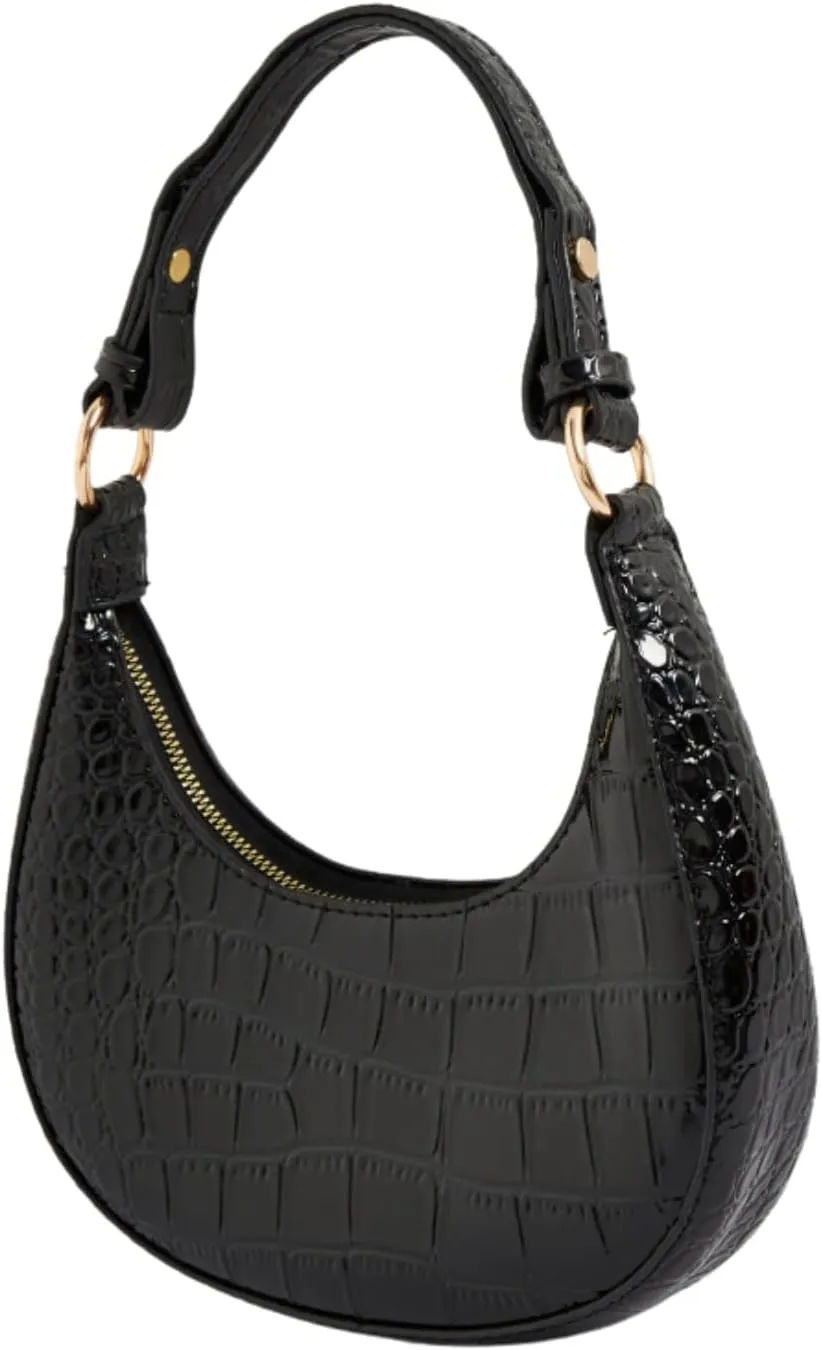 Verdusa Women's Crocodile PU Leather Hobo Shoulder Bag Small Purse Zipper Top Handle Crescent Bag