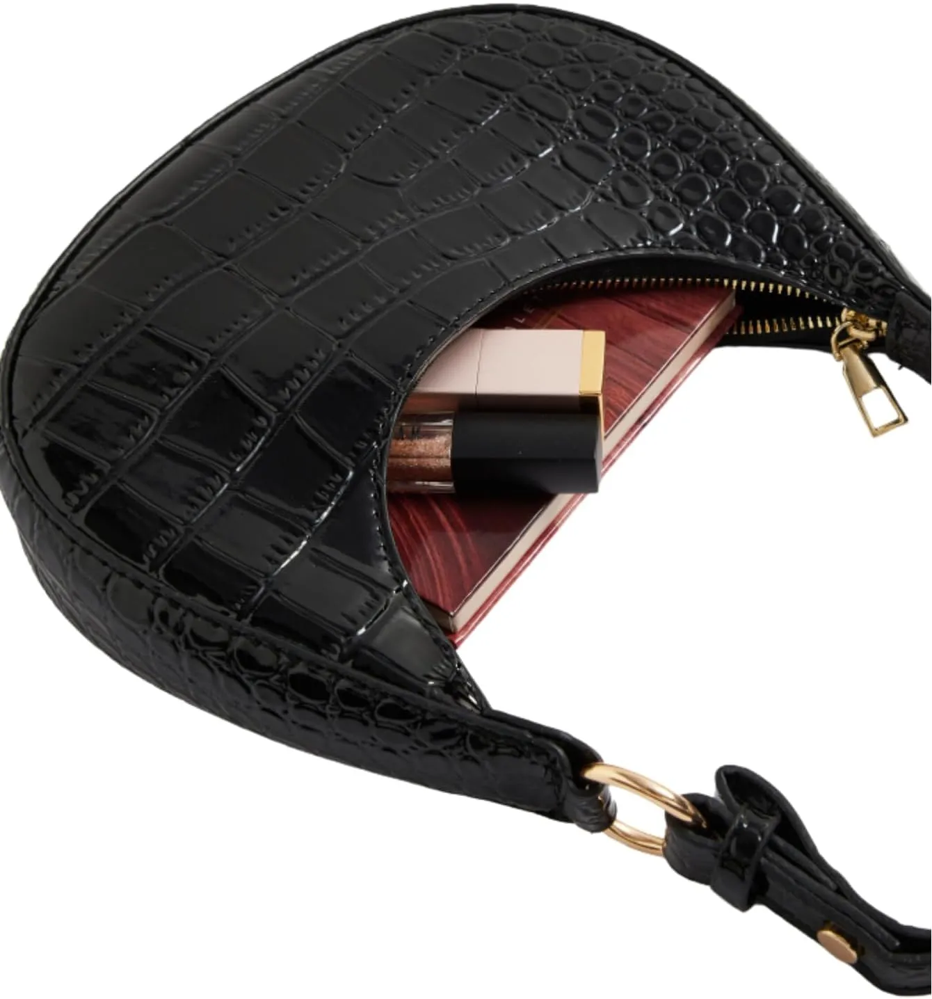 Verdusa Women's Crocodile PU Leather Hobo Shoulder Bag Small Purse Zipper Top Handle Crescent Bag
