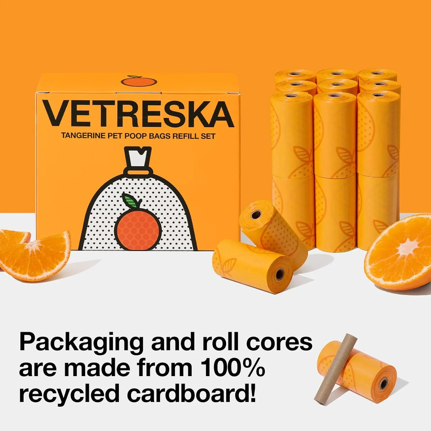 VETRESKA Citrus Scented Dog Poop Bags, Leak Proof, Extra Thick and Large Pet Waste Bags for Dogs Walking, Cat Litter and Babies' Diaper, 300 Count Bags (20 Refill Rolls), Orange