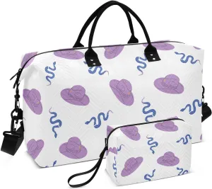 VIGTRO Travel Duffel Bag Weekender Overnight Bag with Toiletry Bag Cowgirl Horse Ranch Snake Printed, Carry On Luggage Bag for Hospital Gym Travel Business, 2 Pcs Set