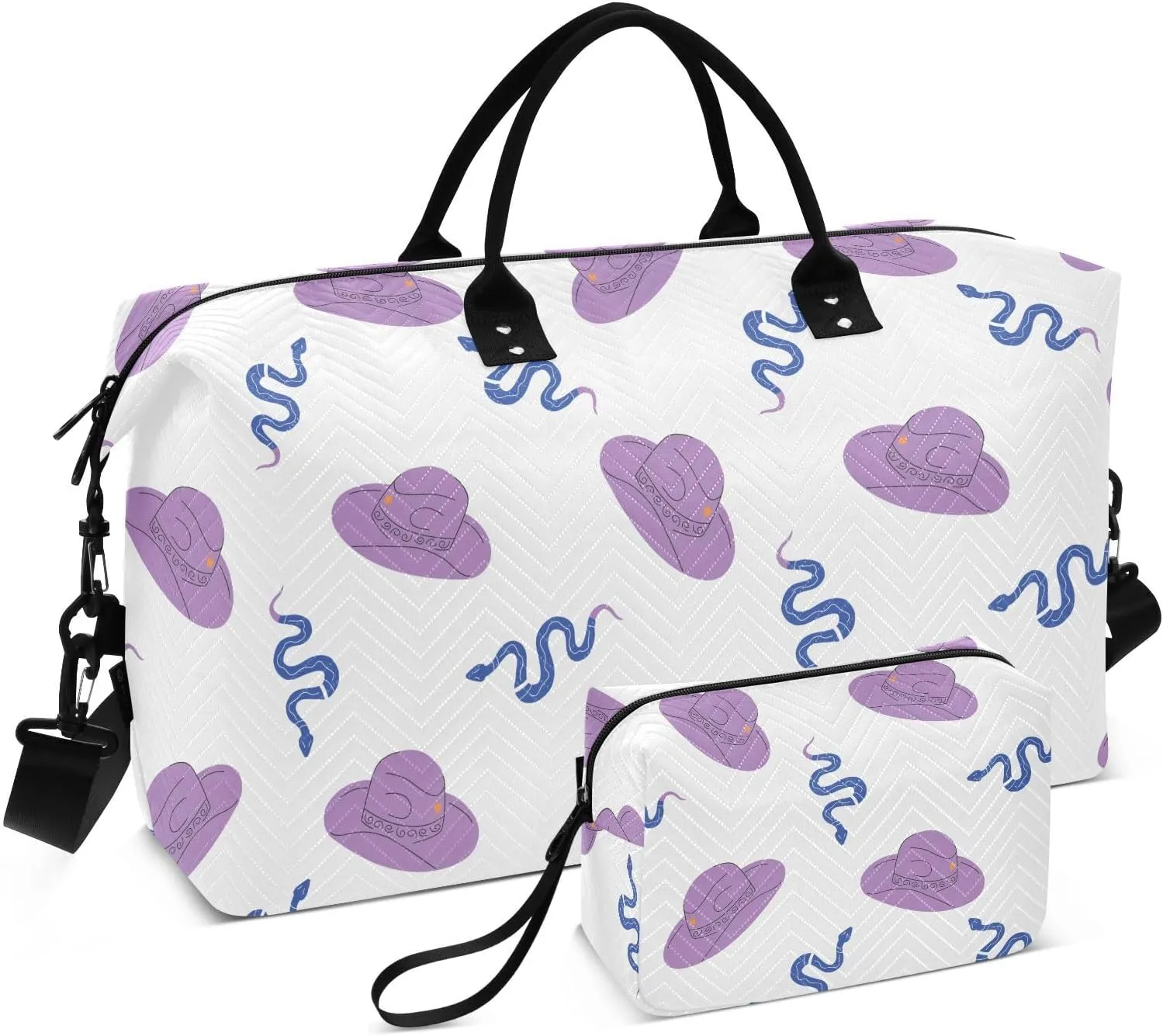 VIGTRO Travel Duffel Bag Weekender Overnight Bag with Toiletry Bag Cowgirl Horse Ranch Snake Printed, Carry On Luggage Bag for Hospital Gym Travel Business, 2 Pcs Set