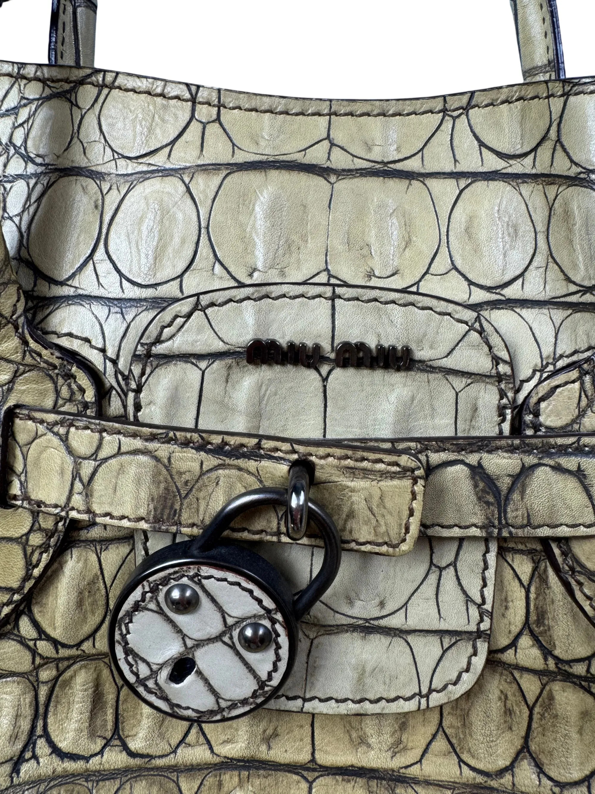 Vintage Miu Miu Beige Crocodile Leather Handbag