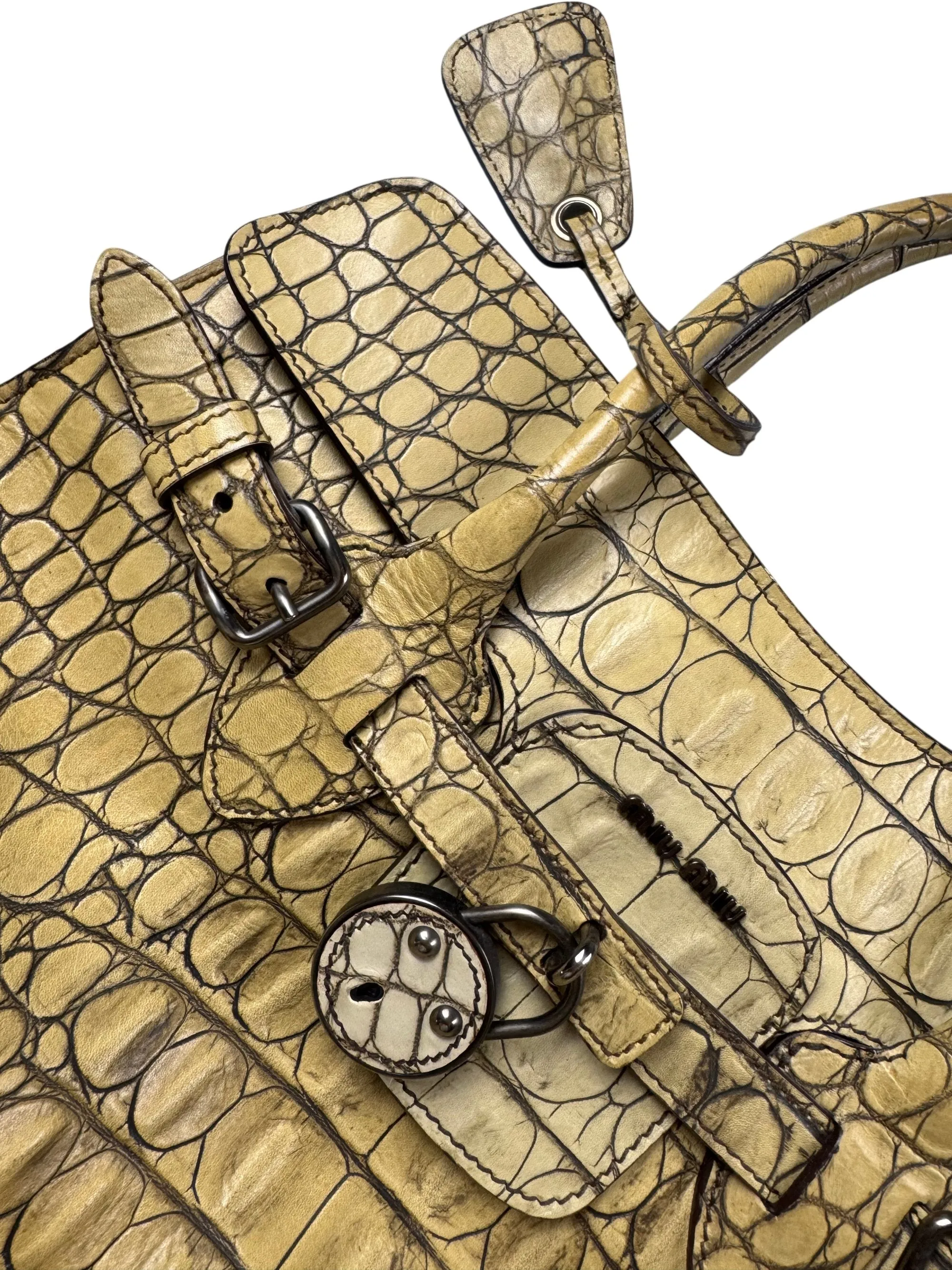 Vintage Miu Miu Beige Crocodile Leather Handbag