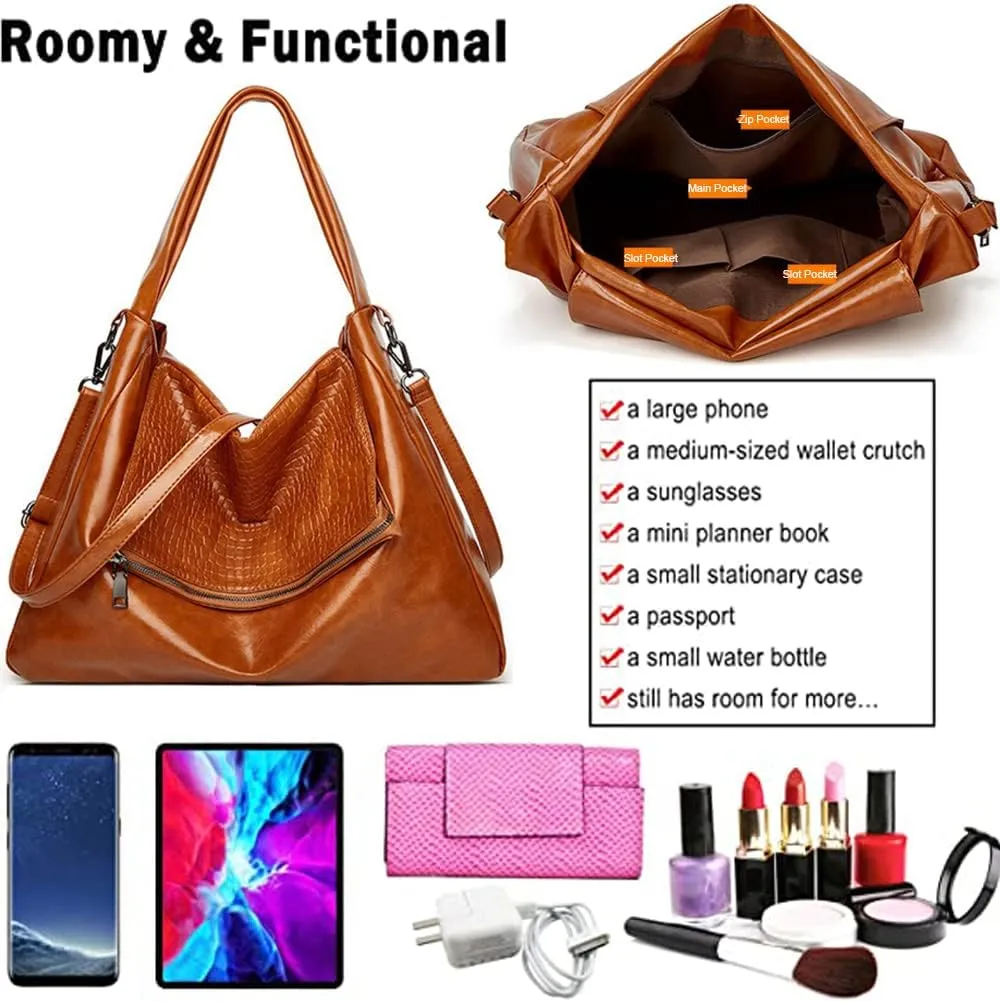 Vintage Tote Bags for Women Leather Satchel Hobo Handbags Crocodile Laptop Shoulder Business Laptop Messenger