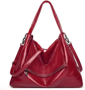 Vintage Tote Bags for Women Leather Satchel Hobo Handbags Crocodile Laptop Shoulder Business Laptop Messenger