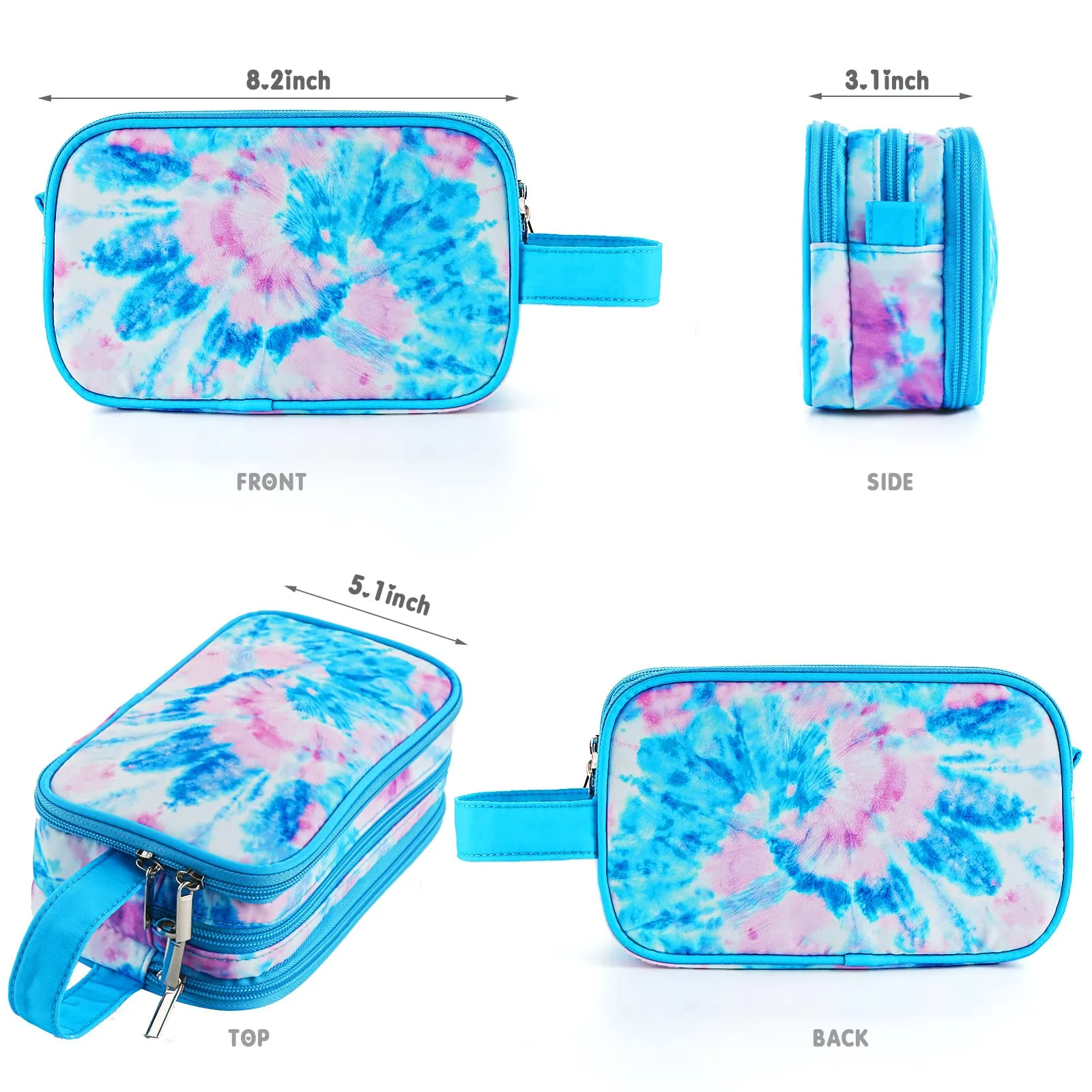 Vipdeal Kids Toiletry Bag for Girls, Travel Toiletry Bag for Teen Girls Cosmetic Bag Makeup Bag Waterproof Hanging Wash Bag Toiletries, Tie Dye Blue