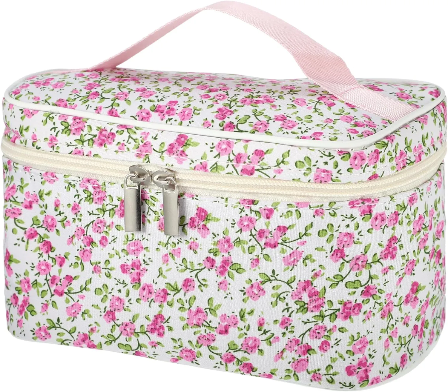VOCOSTE Quilted Makeup Bag, Rose Red Floral Makeup Bag, Cute Makeup Bag, Cosmetic Bags for Women Girls