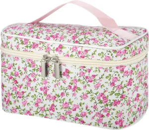 VOCOSTE Quilted Makeup Bag, Rose Red Floral Makeup Bag, Cute Makeup Bag, Cosmetic Bags for Women Girls
