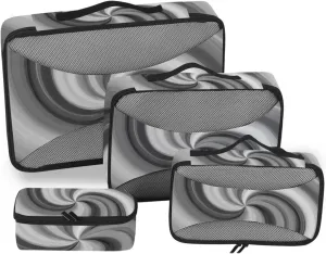 Vortex Swirling Black Grey White Rainbow Colors Swirl 4 PCs Set Packing Bags, Luggage Organizer Bag, Portable Cube Toiletry bag, Durable Travel Cosmetic Storage Bag for Men Women