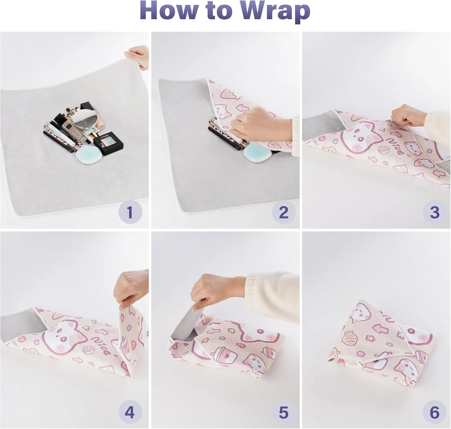 Walking Way Self-Adhesive Magic Cloth Makeup Bag, Portable Protective Cosmetic Pouch, Camera Lens Wrap, Stylish Travel Organizer for Beauty Essentials, Travel, Gifts & Daily Use (Kitty, 17.71 inch)