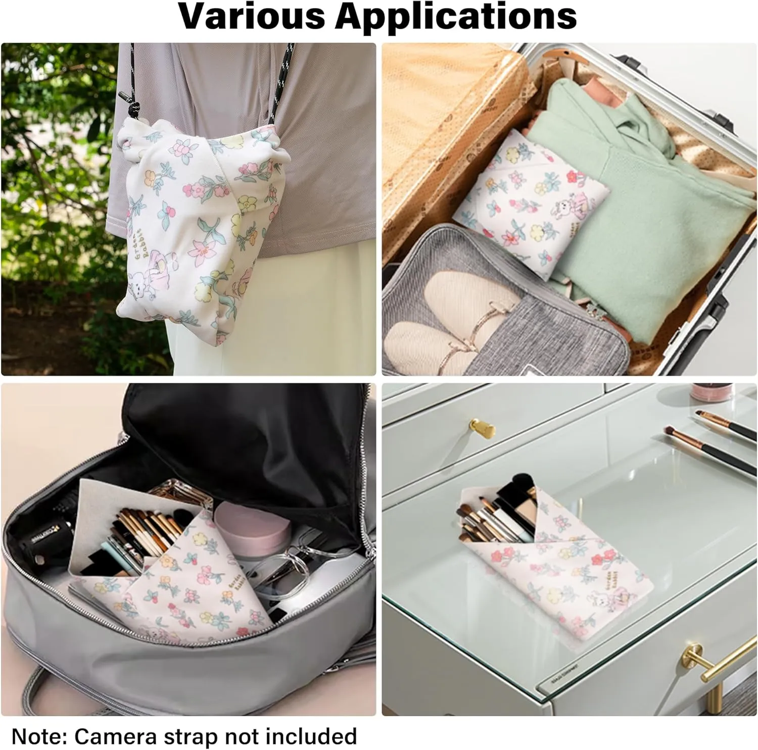 Walking Way Self-Adhesive Magic Cloth Makeup Bag, Portable Protective Cosmetic Pouch, Camera Lens Wrap, Stylish Travel Organizer for Beauty Essentials, Travel, Gifts & Daily Use (Kitty, 17.71 inch)