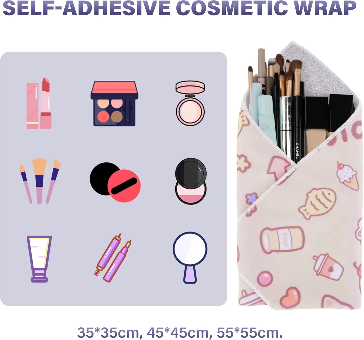 Walking Way Self-Adhesive Magic Cloth Makeup Bag, Portable Protective Cosmetic Pouch, Camera Lens Wrap, Stylish Travel Organizer for Beauty Essentials, Travel, Gifts & Daily Use (Kitty, 17.71 inch)