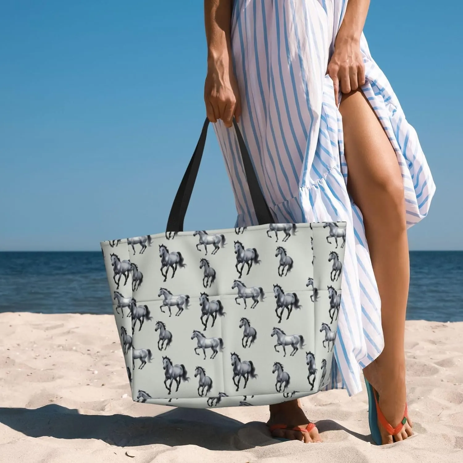 Waterproof Beach Bags for Women, Machine Washable Travel Tote Bag with Zipper Cruise Swim Vacation