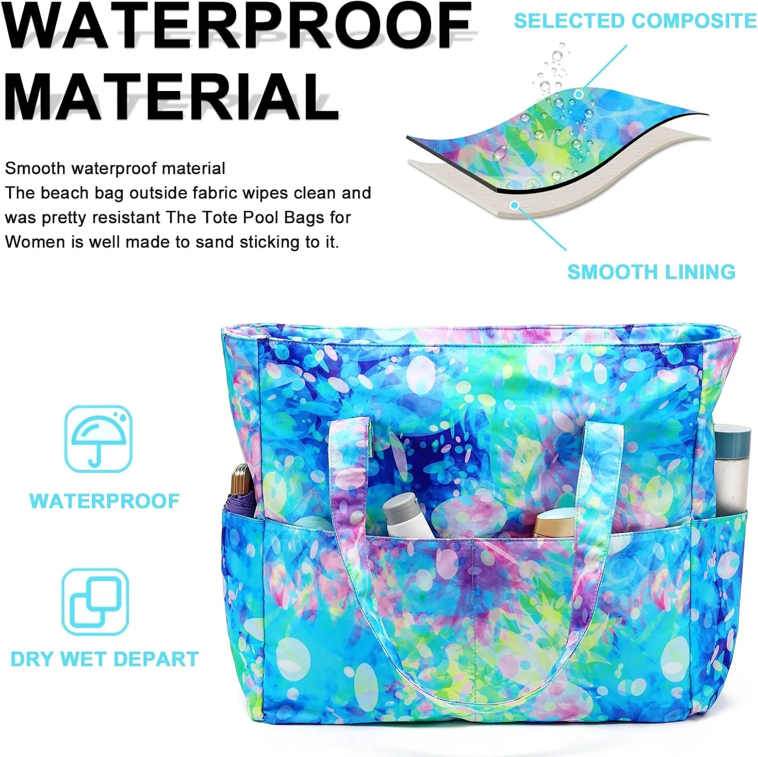 Waterproof Beach Tote Pool Bags for Women Ladies Extra Large Gym Tote Carry On Bag With Wet Compartment for Weekender Travel