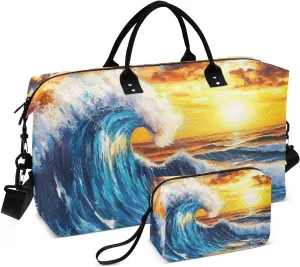 Waves Sunrise Landscape Travel Duffel Bag, Gym Bags with Multiple Interior Pockets for Men Women Toiletry Purse Included 20.5”x 1.9” x 13.8”