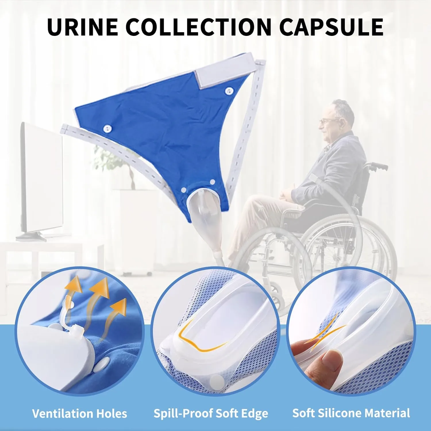 Wearable Urinal Bag with Reusable Silicone Catheter (2000ml & 1000ml), Portable External Urine Collector Comfortable & Discreet, Elderly Men White