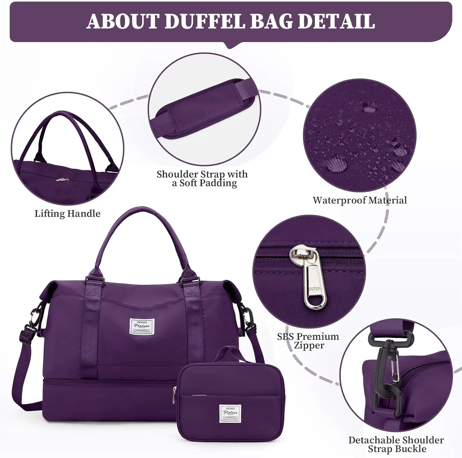Weekender Bags for Women,Personal Item Travel Bag with Shoes Compartment,Overnight Travel Duffel Bag with Quilted Toiletry Bag