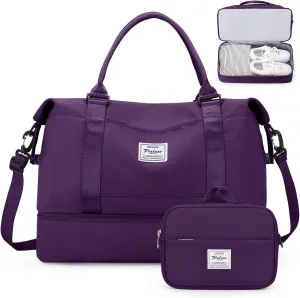 Weekender Bags for Women,Personal Item Travel Bag with Shoes Compartment,Overnight Travel Duffel Bag with Quilted Toiletry Bag