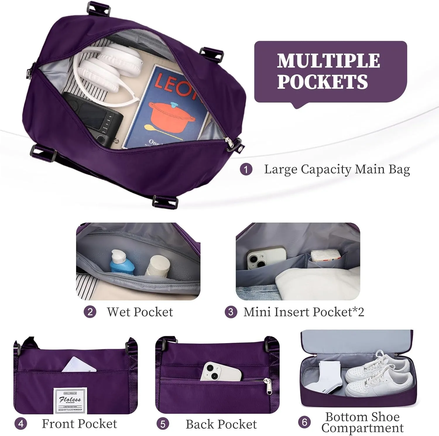 Weekender Bags for Women,Personal Item Travel Bag with Shoes Compartment,Overnight Travel Duffel Bag with Quilted Toiletry Bag