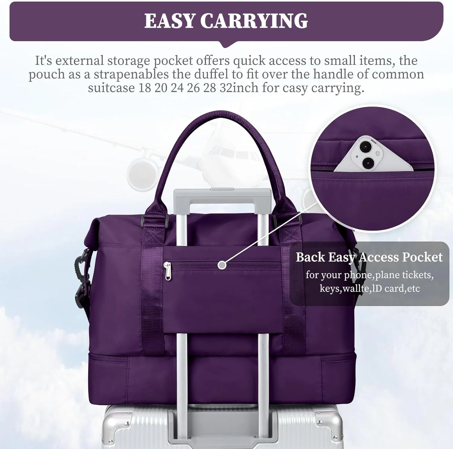 Weekender Bags for Women,Personal Item Travel Bag with Shoes Compartment,Overnight Travel Duffel Bag with Quilted Toiletry Bag
