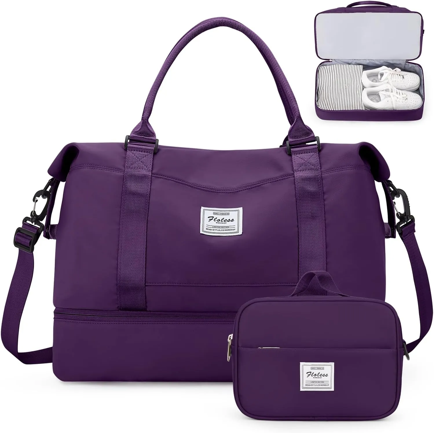 Weekender Bags for Women,Personal Item Travel Bag with Shoes Compartment,Overnight Travel Duffel Bag with Quilted Toiletry Bag