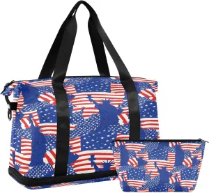 Weekender Overnight Bags for Women 4th Of July Independence Day Travel Duffel Bag with Shoe Compartments Traditional Gym Duffel Bag with Toiletry Bag for Travel Sport Yoga 17 Inch