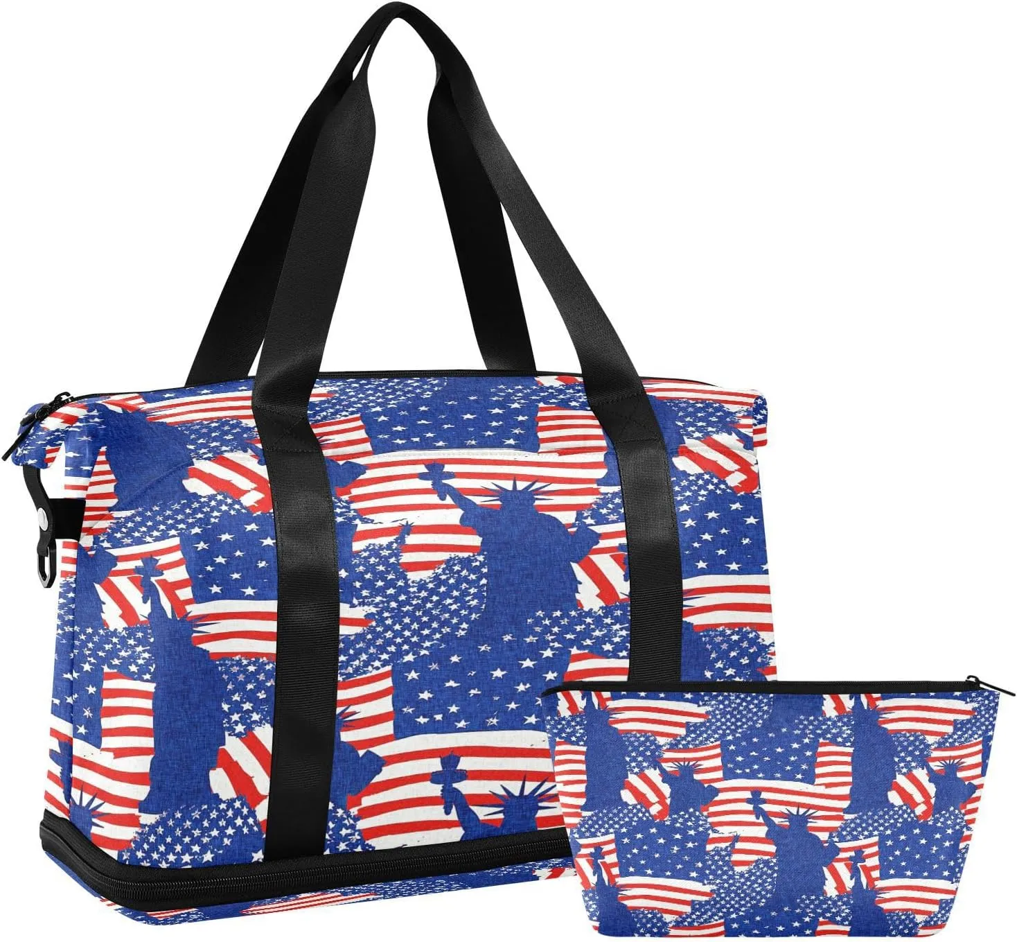Weekender Overnight Bags for Women 4th Of July Independence Day Travel Duffel Bag with Shoe Compartments Traditional Gym Duffel Bag with Toiletry Bag for Travel Sport Yoga 17 Inch