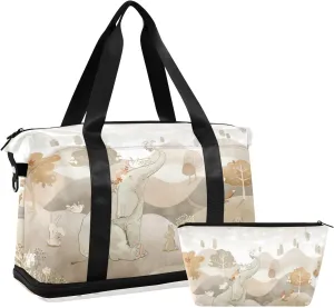 Weekender Overnight Bags for Women Animals Mural Travel Duffel Bag with Shoe Compartments Autumn Forest Gym Duffel Bag with Toiletry Bag for Travel Sport Yoga 17 Inch