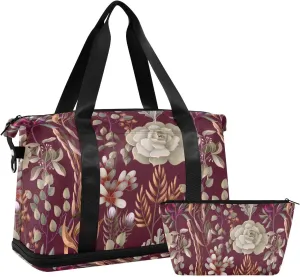 Weekender Overnight Bags for Women Fern Leaves and Succulents Travel Duffel Bag with Shoe Compartments Gym Duffel Bag with Toiletry Bag for Travel Sport Yoga 17 Inch