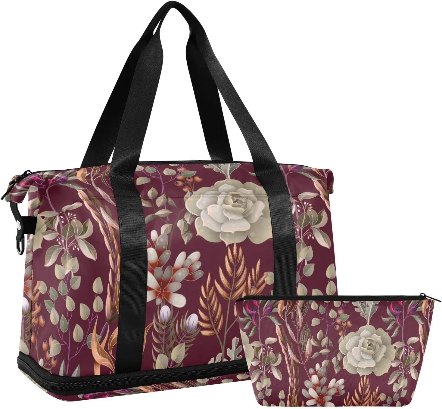 Weekender Overnight Bags for Women Fern Leaves and Succulents Travel Duffel Bag with Shoe Compartments Gym Duffel Bag with Toiletry Bag for Travel Sport Yoga 17 Inch