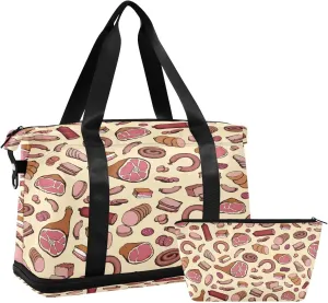 Weekender Overnight Bags for Women Pig Leg Slice Travel Duffel with Shoe Compartments Gym Duffel with Toiletry Bag for Travel Sport Yoga 17 Inch