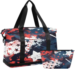Weekender Overnight Bags for Women Usa Independence Day Travel Duffel Bag with Shoe Compartments 4th Of July Gym Duffel Bag with Toiletry Bag for Travel Sport Yoga 17 Inch