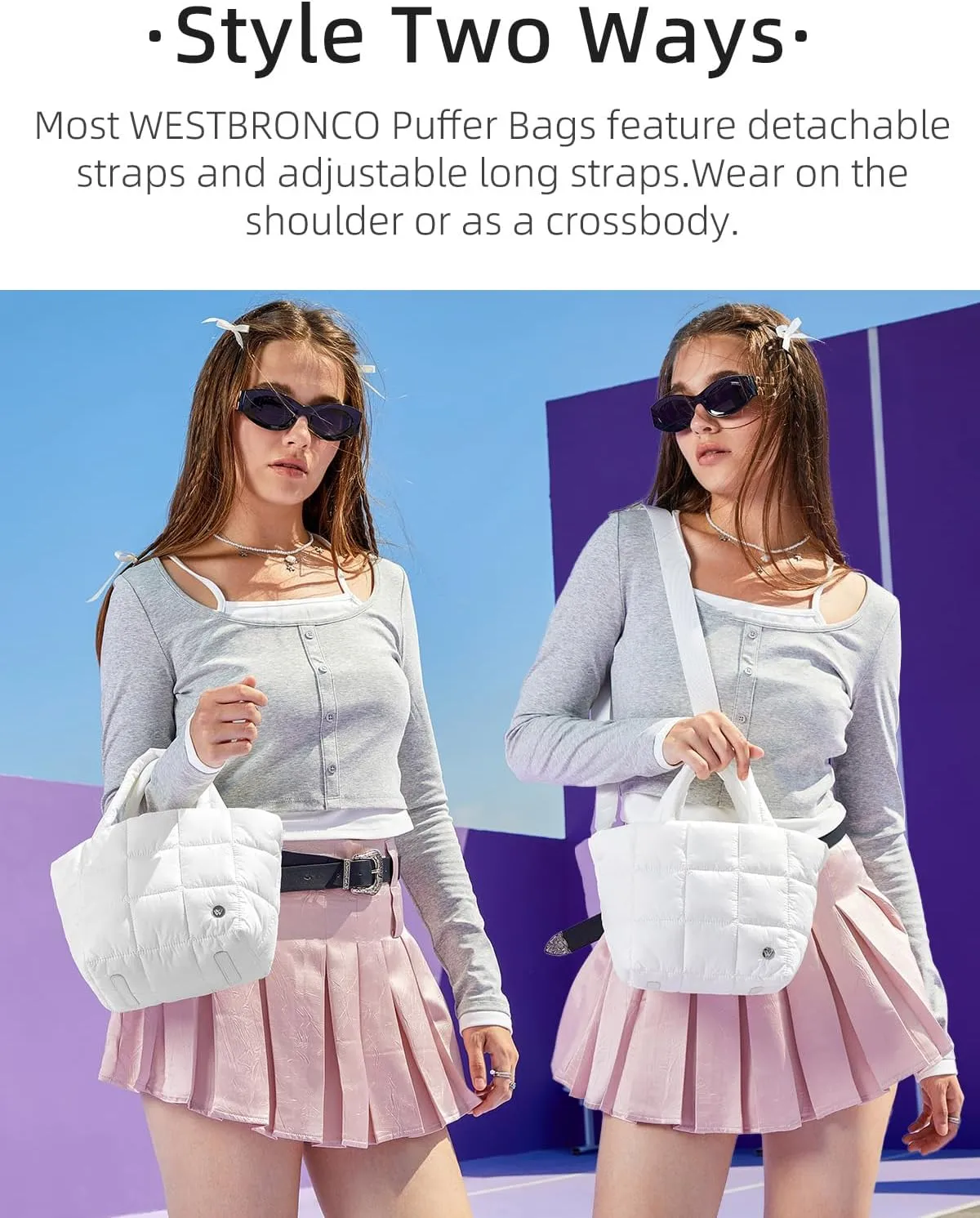 WESTBRONCO Small Puffer Bag Quilted Crossbody Bags for Women Puffy Purse Nylon Shoulder Handbag with Adjustable Strap